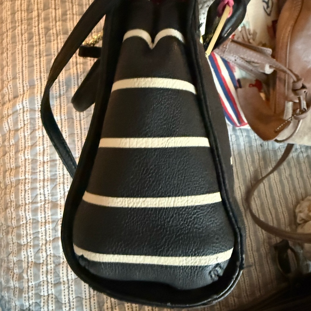 Y2K Vintage Betsey Johnson Black & White Stripe Satchel with Pink Accents - Picture 6 of 6
